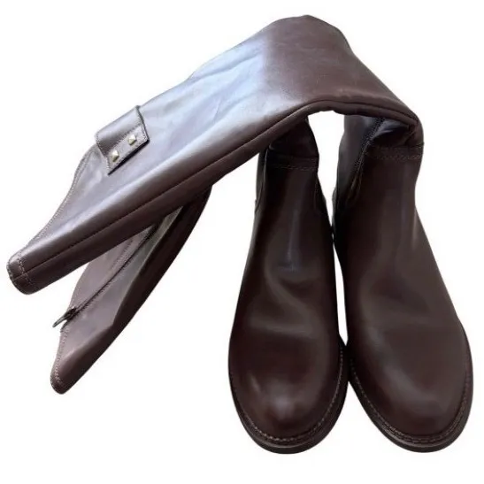 Franco Sarto Henrietta Brown Tall Riding Boots Size 6 Gold Stud Accents NEW - Image 4