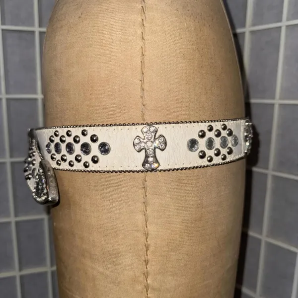 Vintage Chunky Y2K Studded Equestrian Western Boho Preppy Metal White Cross Belt - Image 5