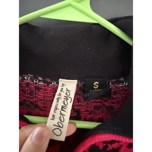 Obermeyer Womens Pink Black Snowflake‎ Fair Isle Wool Blend 1/4 Zip Sweater S - Image 6