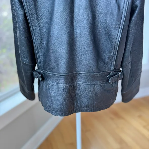 Vintage Rainforest Black Leather Jacket Quilted Lining Buckle Details Medium - Image 7