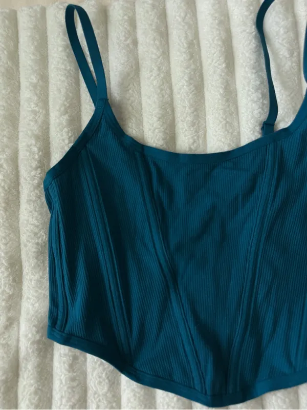 Colsie Teal Ribbed crop tank Blue Size M - Image 2