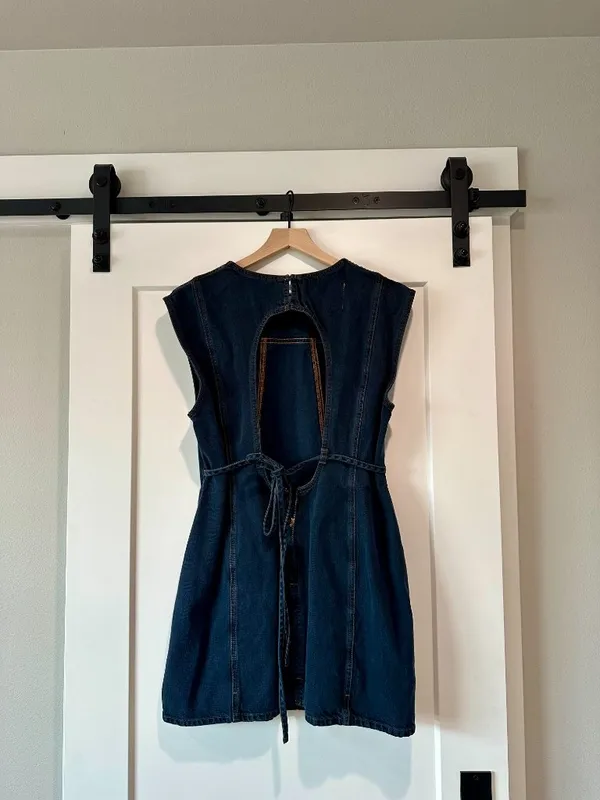 DALA Deep Dive Blue Denim Open Back Mini Dress Size 30 - Image 2