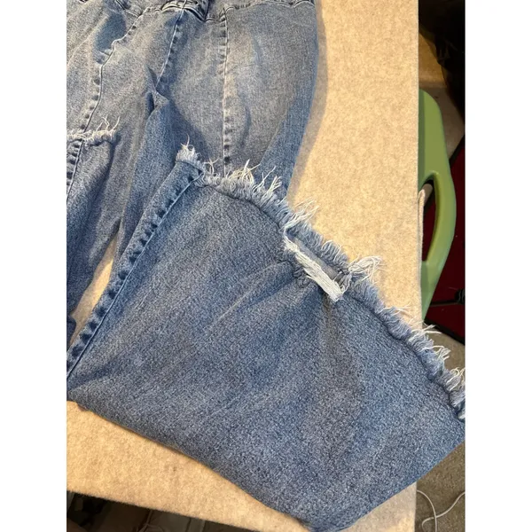 Arula Blue Lace Up Back Flare Jeans Frayed Hem Medium Wash Size 14 - Image 3
