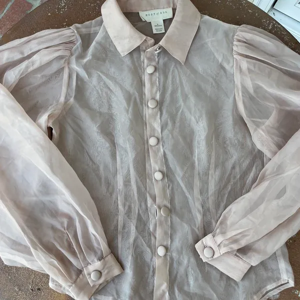 Free People Beautiful sheer cream balloon sleeve blouse sz s - Image 5