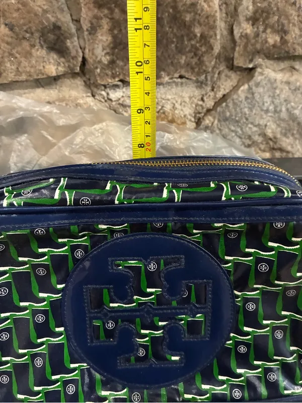 Tory Burch Rain Boot Large Cosmetic Case Bag Navy Galoshes 416 Blue Green NWT - Image 11