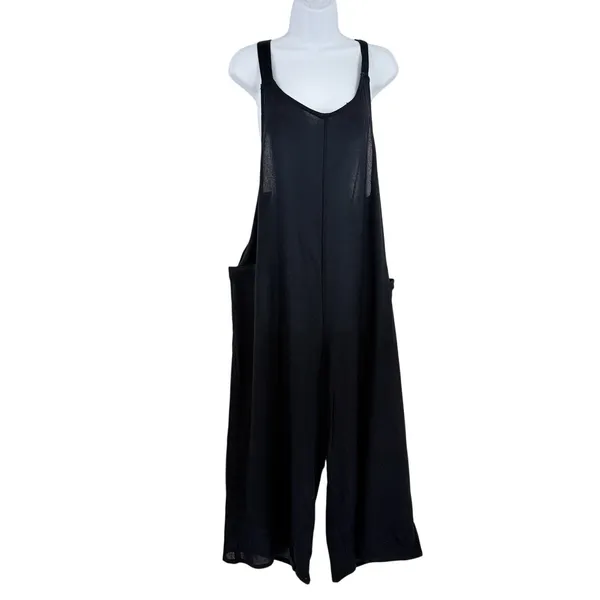 Hunter & Brown Linen Blend Womens Jumpsuit Sz L Lagenlook Boho Artsy Wide Leg - Image 2