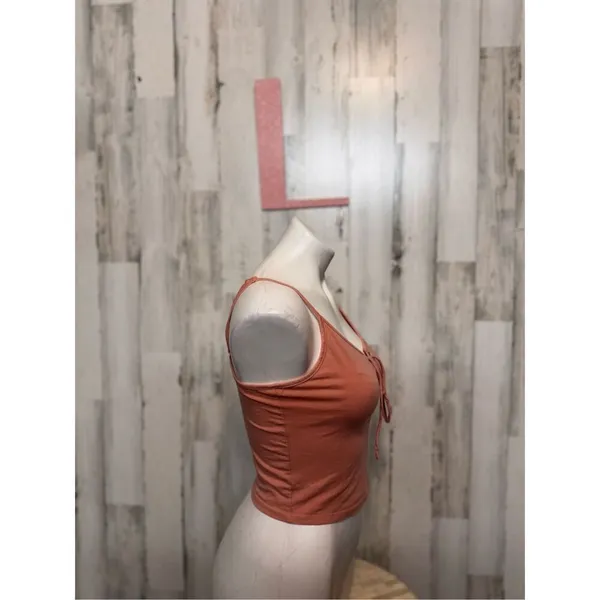 Ambiance Lace Up Crop Tank Top Rust Orange Cami Stretch Casual Size L - Image 2