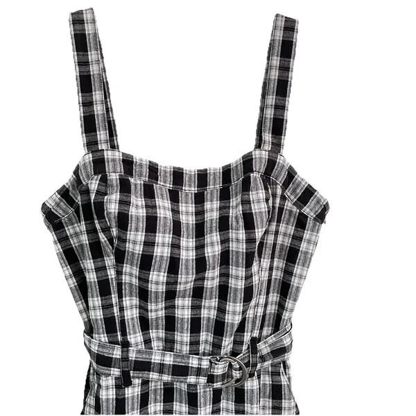 Hollister Y2K School Girl Preppy Black White Plaid Mini Romper Dress Size‎ M NEW - Image 3