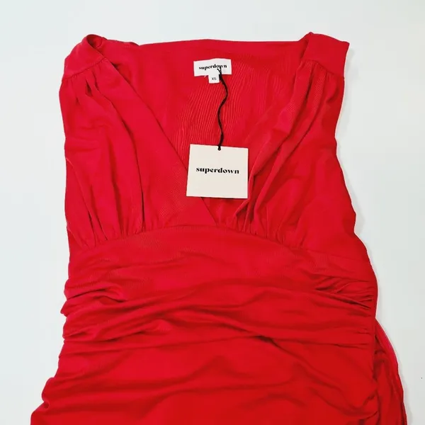 Superdown Farrah Ruched Dress in Red XS - Image 5