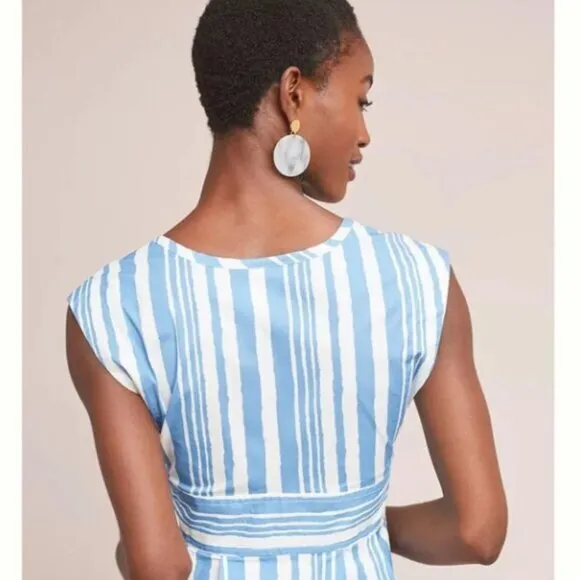 Anthropologie Tracy Reese Catamaran Striped Peplum‎ Top Size Medium Blue White - Image 3