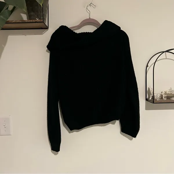 Lulus Black Cowl Neck Cable Knit‎ Long Sleeve Sweater Size Large - Image 2