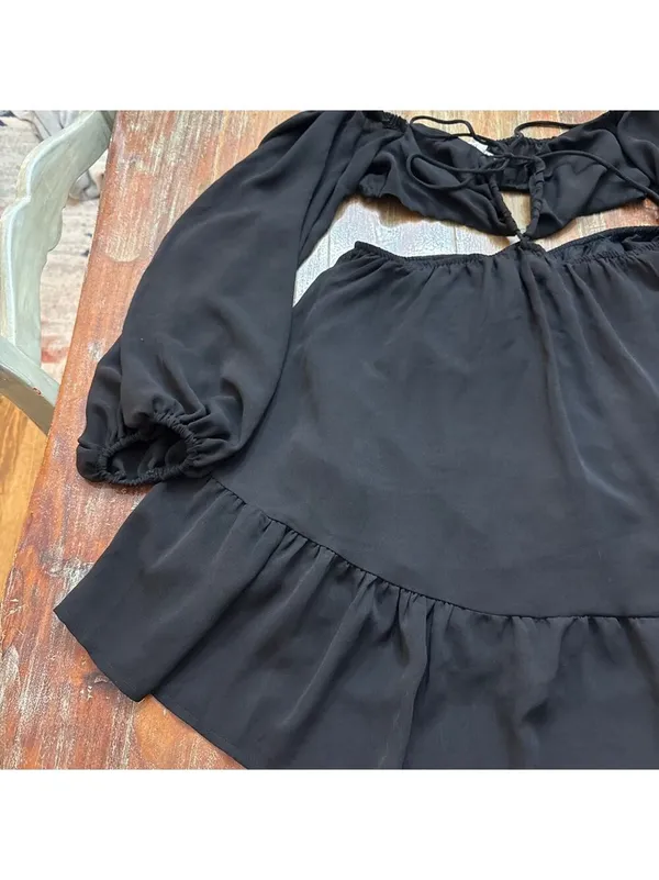 Princess Polly Black Cut Out Mini Dress Size 6 Ruffle Skirt - Image 3
