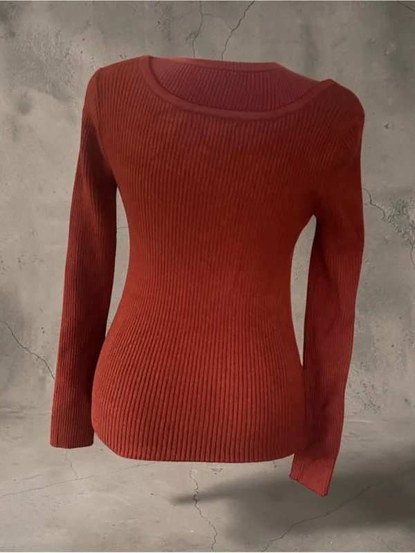Nine West Rust Scoop Neck Ribbed Knit Sweater - Image 4