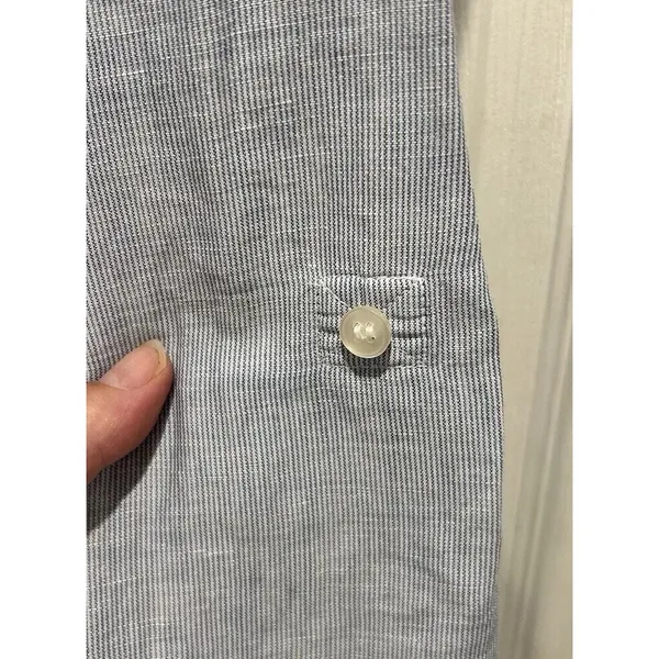 H&M Women Blue White Striped Linen‎ Cotton Button Down Roll Tab Shirt Size 14 - Image 3