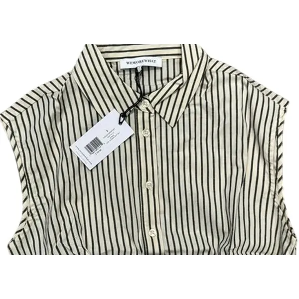 NWT Weworewhat Cropped Sleeveless Popover Shirt Small Antique White Grey Stripe - Image 3