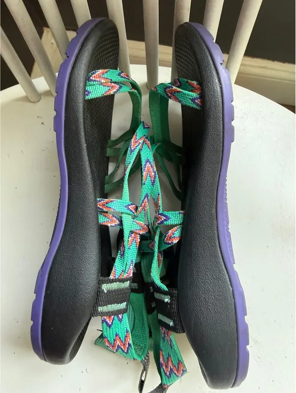 Chaco Women's Adjustable Strappy Sandals in Multi Green and Purple - Image 7