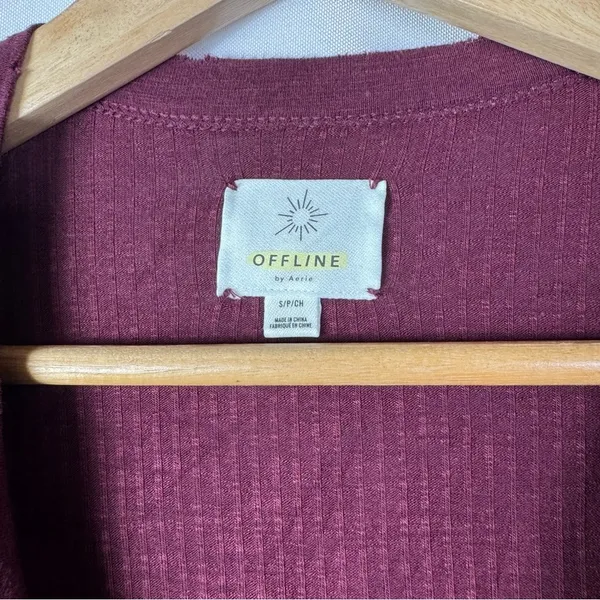Aerie Offline Burgundy Red Ribbed Knit Relaxed Fit Henley Long Sleeve‎ T-Shirt S - Image 6