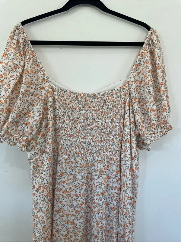 EVER NEW CURVE Plus Size Floral Midi Dress 18 Puff Sleeve Side Slit Smocked Back - Image 7