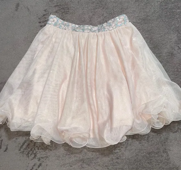homecoming dress - Baby Pink & Silver Two Piece Sequins Crop Chiffon Style Bottom - Image 5