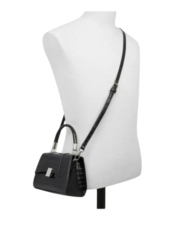 Aldo 𓆈 Vegan Croc Embossed Convertible Crossbody Top Handle Mini Bag 𓆈 Black 𓆈 - Image 6