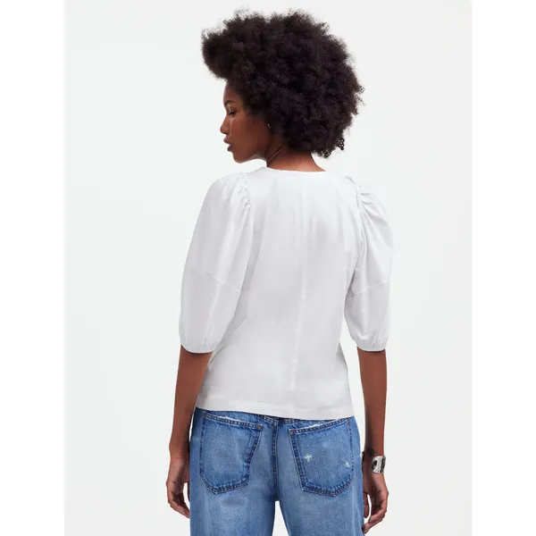 J.Crew Madewell Puff Sleeve Tee Shirt Cotton Top Relaxed Minimalist Eyelet White M NWT - Image 3