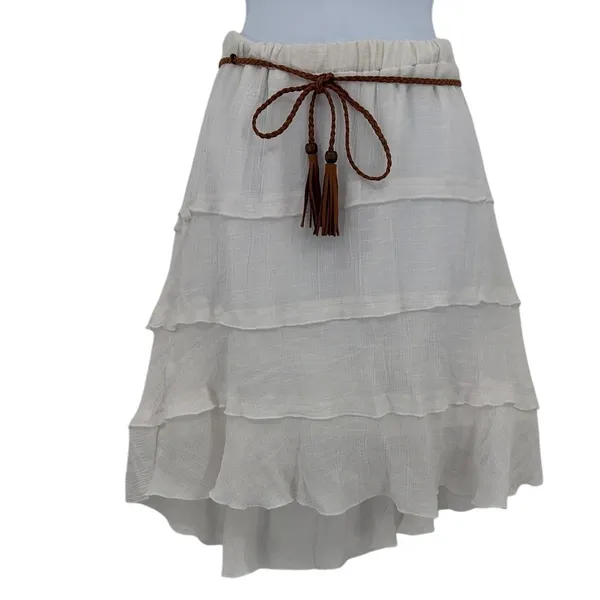IZ Byer Tiered Knee Length Skirt Sz S Boho Gauzy Coastal Cowgirl Festival Asymm - Image 2