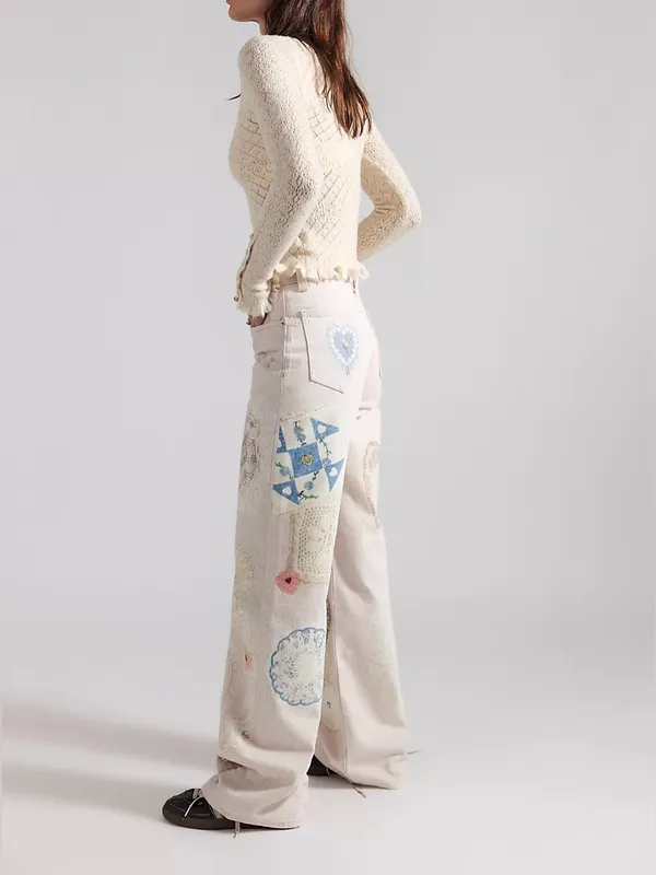 NWOT Free People We The Free Tinsley Printed Jeans Illusions Heirloom Ivory - 26 - Image 5
