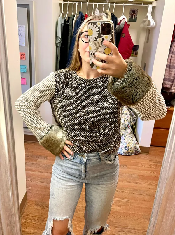 ZARA Knitted Sweater Top With Faux Fur Cuffs - Image 2
