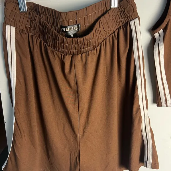 Feathers Brown Track Shorts and Knot Tie Top- Super Comfortable - Image 3