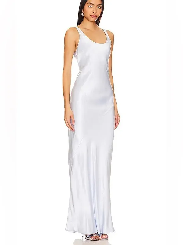 Line & Dot Adelyn Satin Bias-Cut Dress in French Blue - Image 4