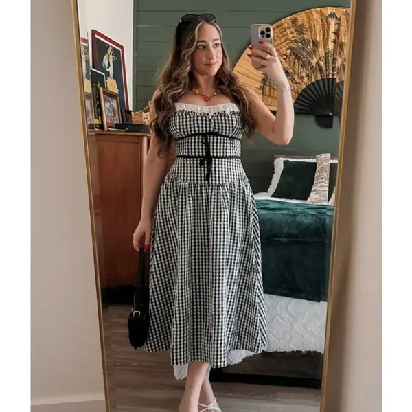 FOR LOVE & LEMONS Georgia Gingham Midi Dress Size Medium - Image 2