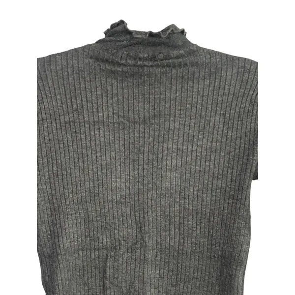 ZARA Ruffled Mock Neck Ruffle Longsleeve Rib Knit Stretch Cotton Sweater M Grey - Image 6