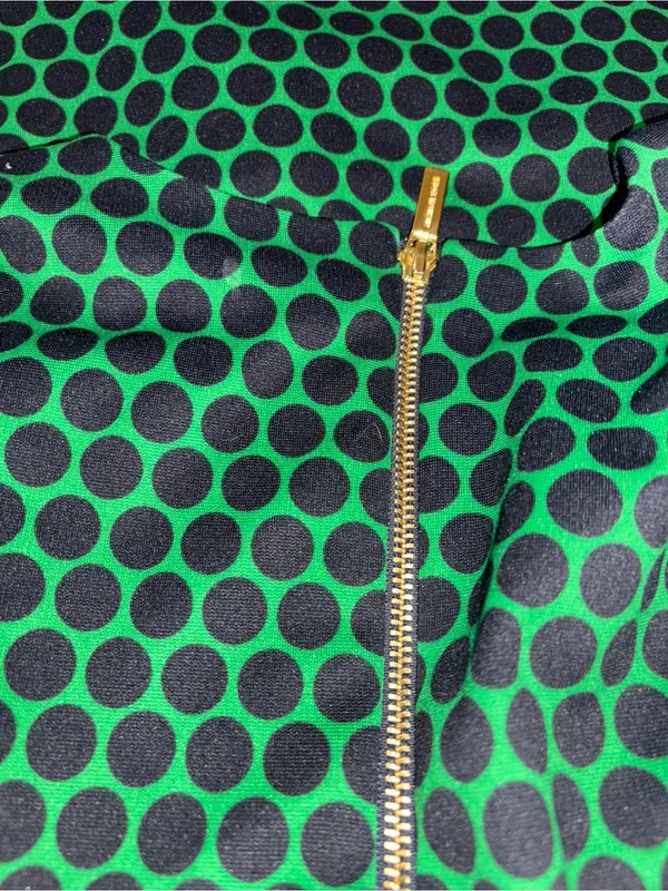 Michael Kors Green and Navy Polka Dot Long Sleeve Crewneck Dress - Image 4