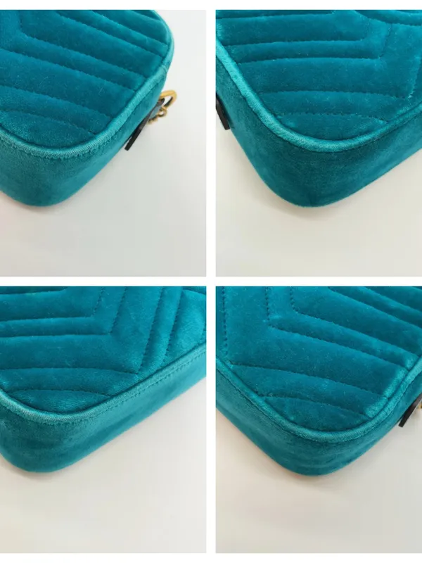 Gucci Teal Quilted Velvet GG Marmont Crossbody Bag - Image 14