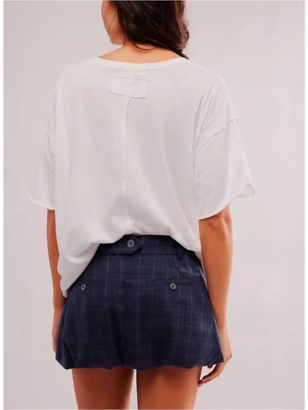 Free People 8 NWOT Saturn Bubble Mini Skirt Navy Plaid Preppy Academia Belted - Image 5