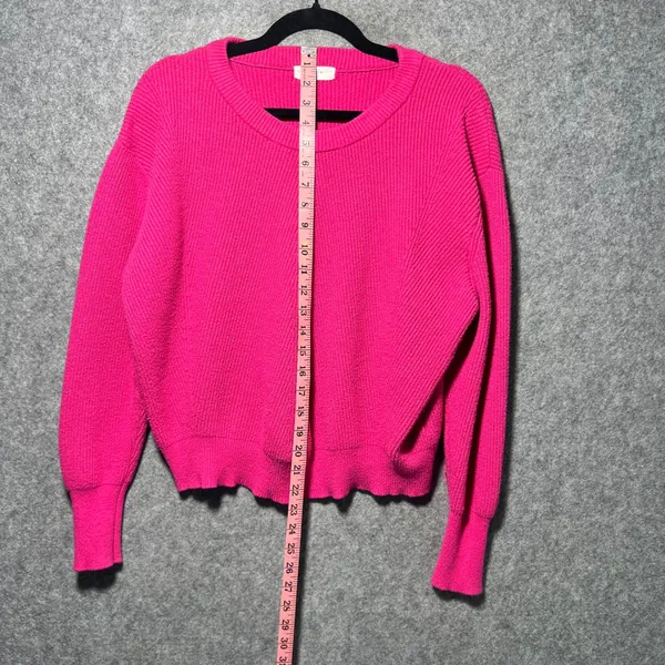 Elodie Sweater Bright Pink Ribbed Knit Crew Neck Long Sleeve‎ Top Large - Image 4