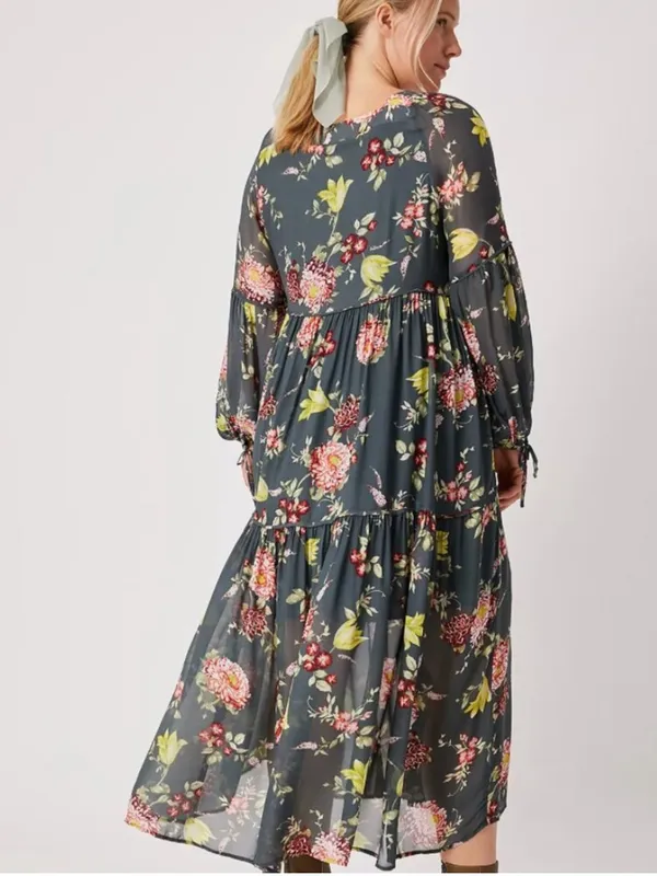 Anthropologie Women’s Evelin Square Neck Floral 3/4 Length Sleeve Maxi Dress S - Image 5