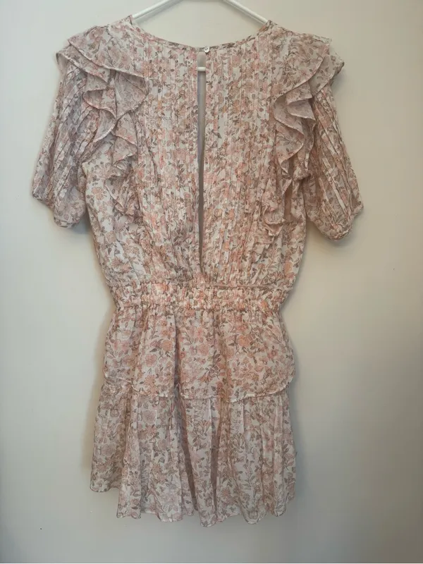 LoveShackFancy Natasha Mini Dress Size Medium Vanilla Foam Pink Floral Ruffle - Image 3