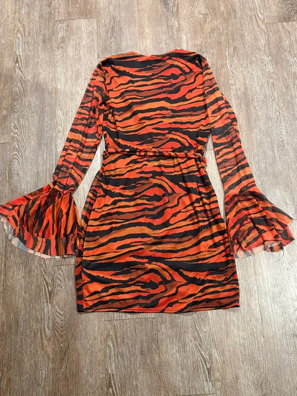 PrettyLittleThing Orange/Black Animal Print Wrap Mini Dress - Image 3