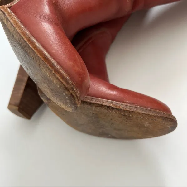 Frye Vintage Redwood Mahogany Red Leather Tall Heeled Boot Size 5.5 - Image 11