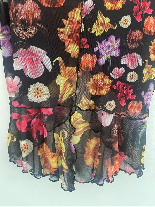 Desigual Mesh Sheer Dark Floral Garden Top Size SMALL - Image 8