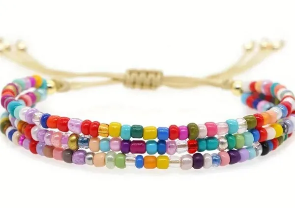Multi Layers Beaded Braided Bracelet With Colorful Mini Rice Beads Boho Style - Image 3