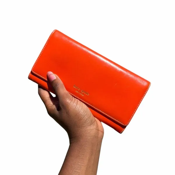 Kate Spade New York Continental Wallet Orange Hot Pink Leather Colorblock - Image 2