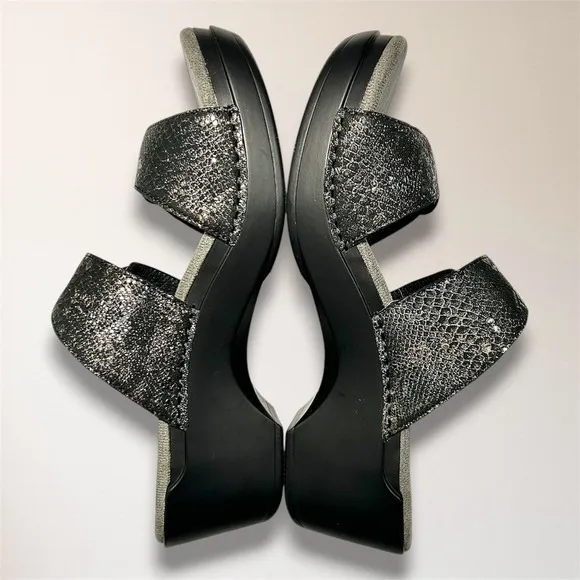 Dansko Womens‎ EU 38 US 7.5-8 Metallic Snake Leather Slide Wedge Sandals Comfort - Image 5