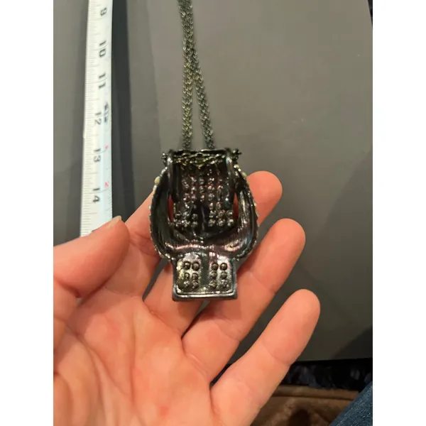 Vintage 80s Punk Bedazzled Belt Buckle Chain Necklace - Image 3