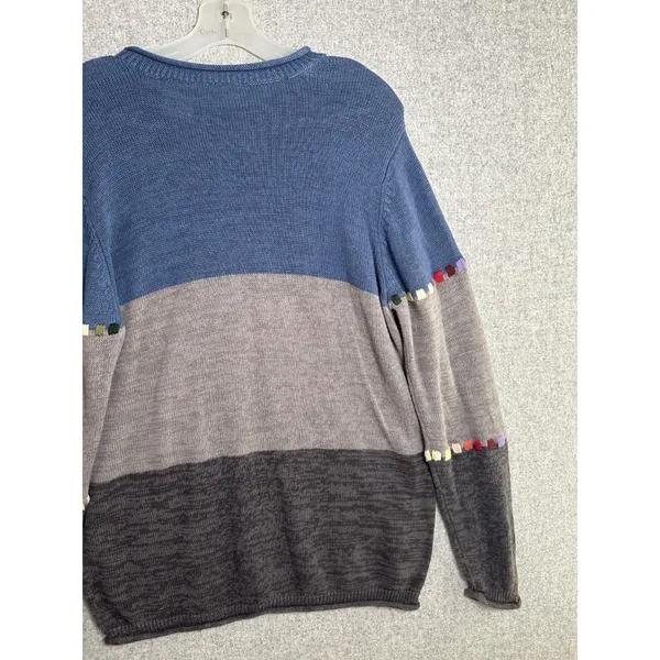 Blair Womens Large Sweater Colorblock Cotton Blend Long‎ Sleeve Blue Gray Round - Image 13