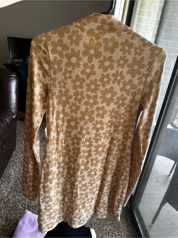 American Eagle Outfitters Tan Floral Mock Neck Long Sleeve Dress - Image 4