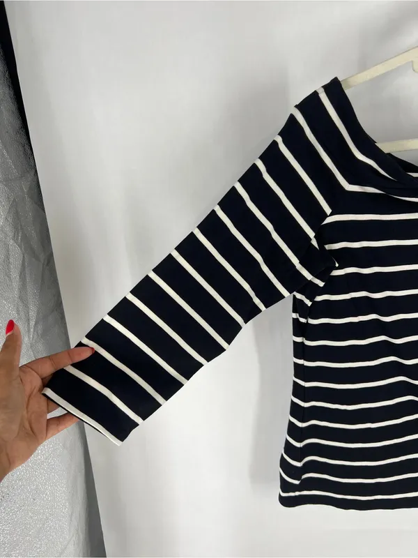 LOFT Navy & White Striped Wide Boatneck‎ Top - Image 3