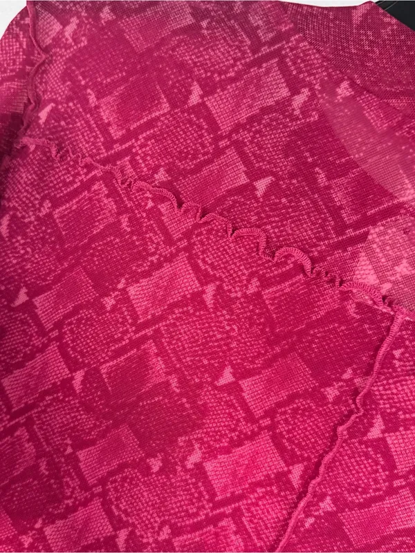 LOGO by Lori Goldstein Shirt M Pink Snakeskin Print Long Sleeve Sheer Textured - Image 9
