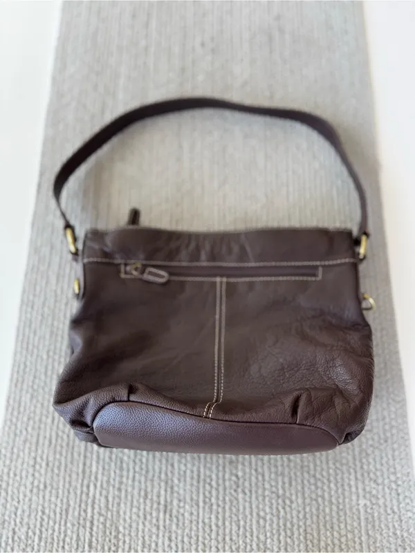 Vintage 90’s Croft & Barrow Brown Leather Shoulder Bag with Contrast Stitching - Image 4